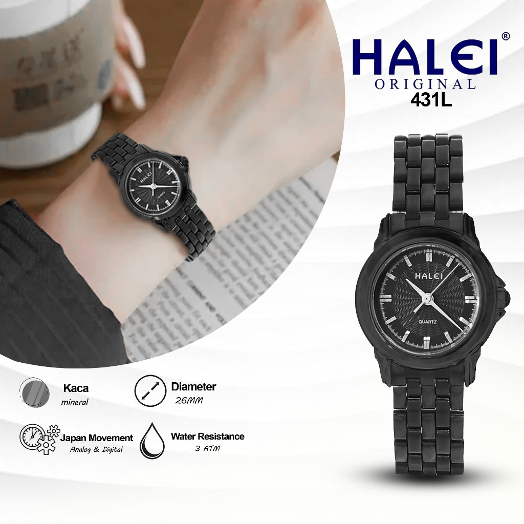 HALEI IND 431 L - Jam Tangan Wanita Halei Original Analog Fashion Elegan Rantai Stainless Anti Air