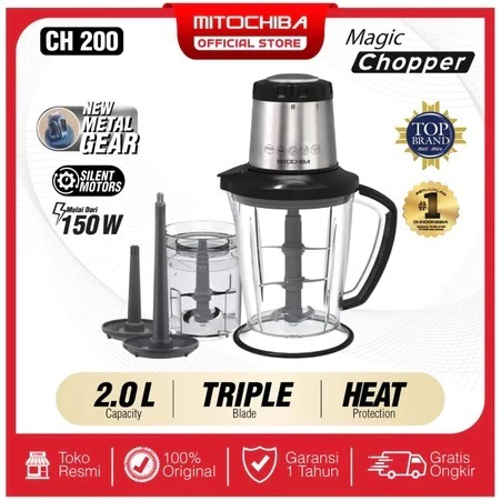 Mitochiba Chopper CH 200 2 Liter | Blender Daging Mito CH200 Coper Bumbu Triple Blade Food Processor