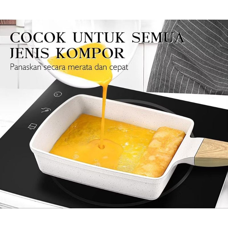 Wajan Tamagoyaki Anti Lengket Wajan Omelet Jepang berbentuk persegi panjang cocok untuk semua kompor