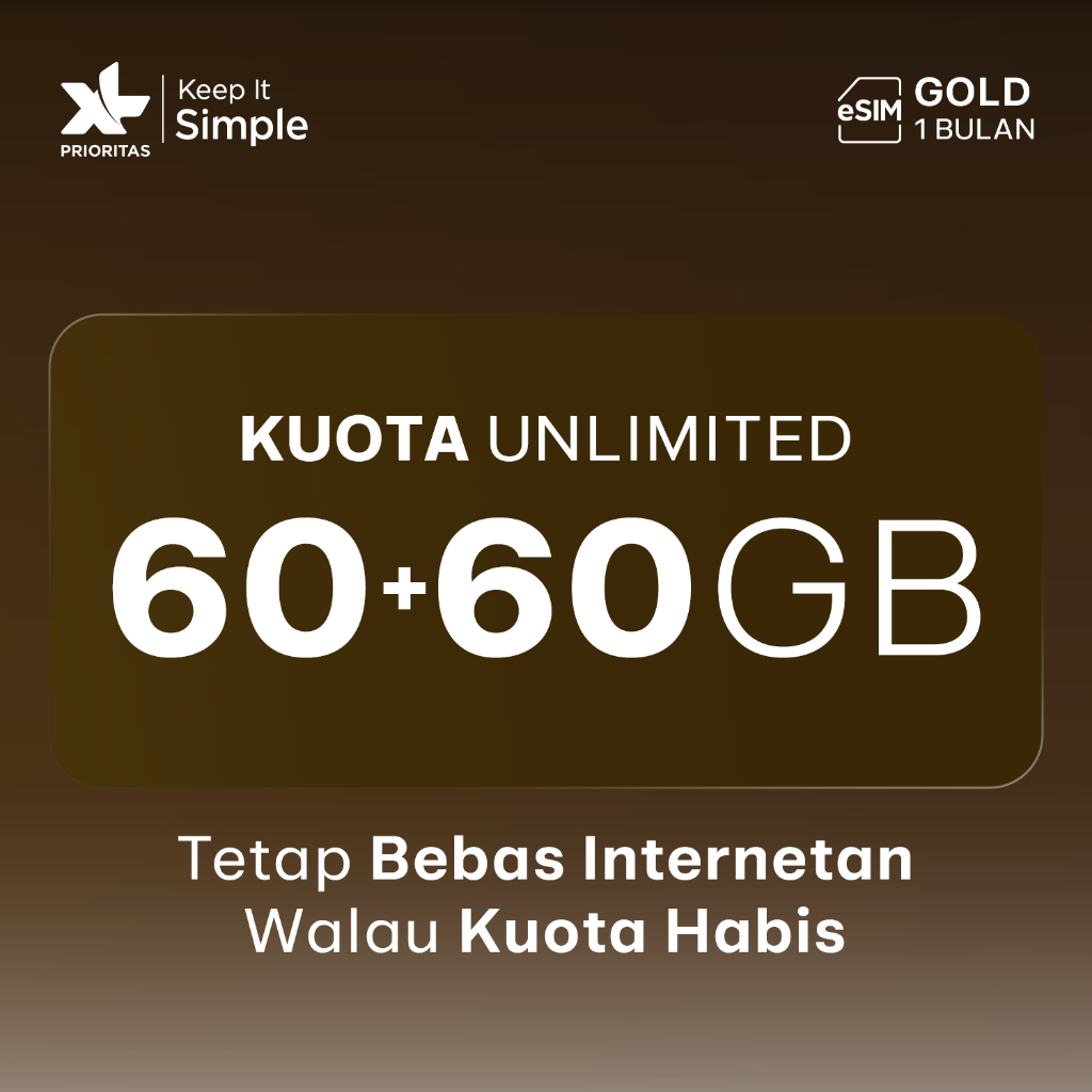 BARU eSIM XL PRIORITAS Gold Unlimited FUP 70GB/bln