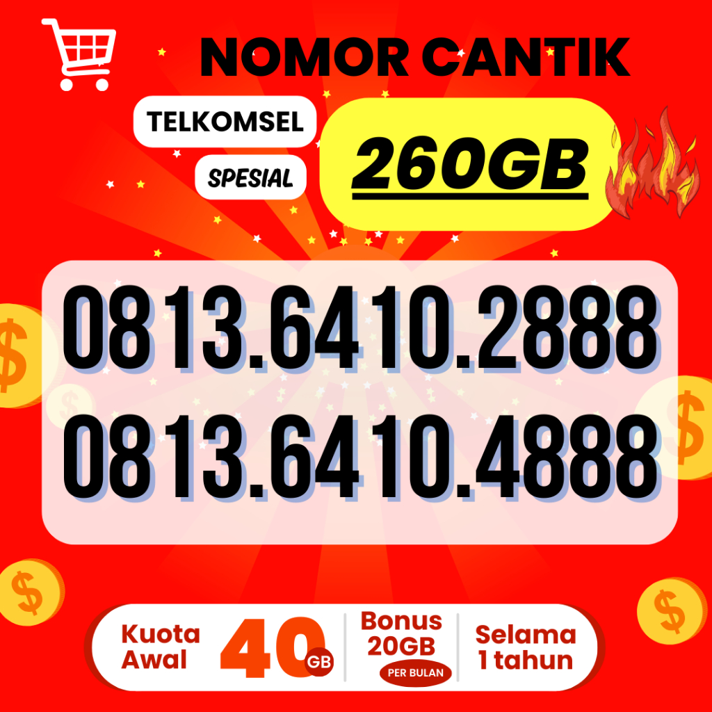 Nomor Cantik Telkomsel Free 260GB Setahun Tanpa Syarat apapun Masa Aktif Kartu 3 tahun - Kartu Perda