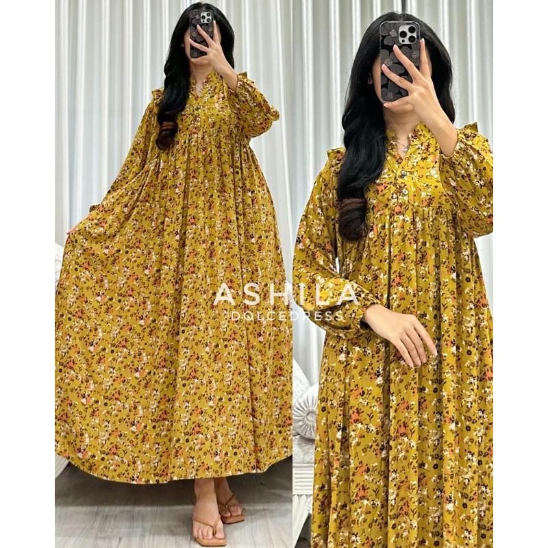 RB1 Daster Arab Dolce ASHILA Midi Dress Rayon Motif Busui Bumil Nyaman