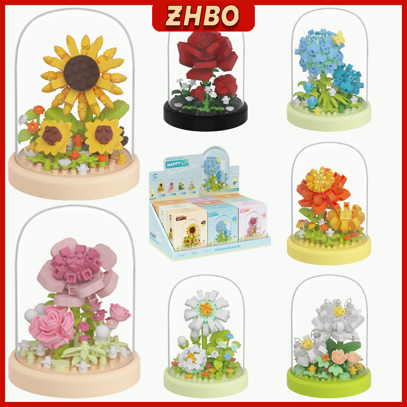 ZHBO Bricks Bunga Susun Bunga Buket Mainan DIY Block Flower Tanaman Nano SunFlower Building Bricks