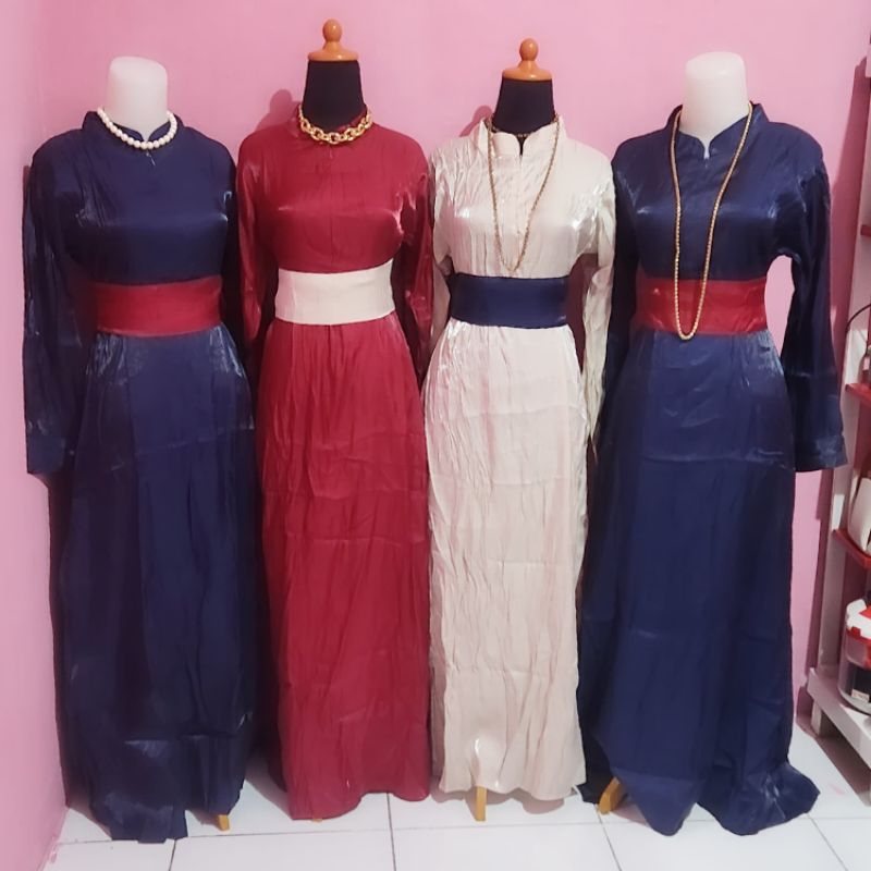 Gamis lala shimmer kombinasi bagian ikat pinggang ld 100 pj baju 128