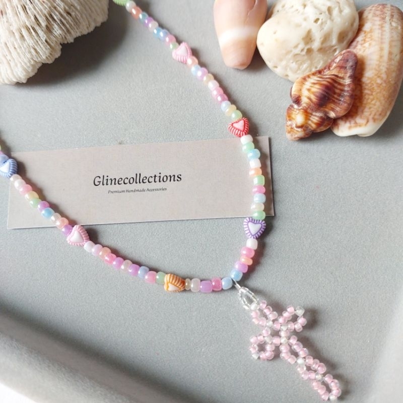 Kalung Salib Handmade Manik-Manik Pastel | Kalung Kristen Aesthetic Custom by Request