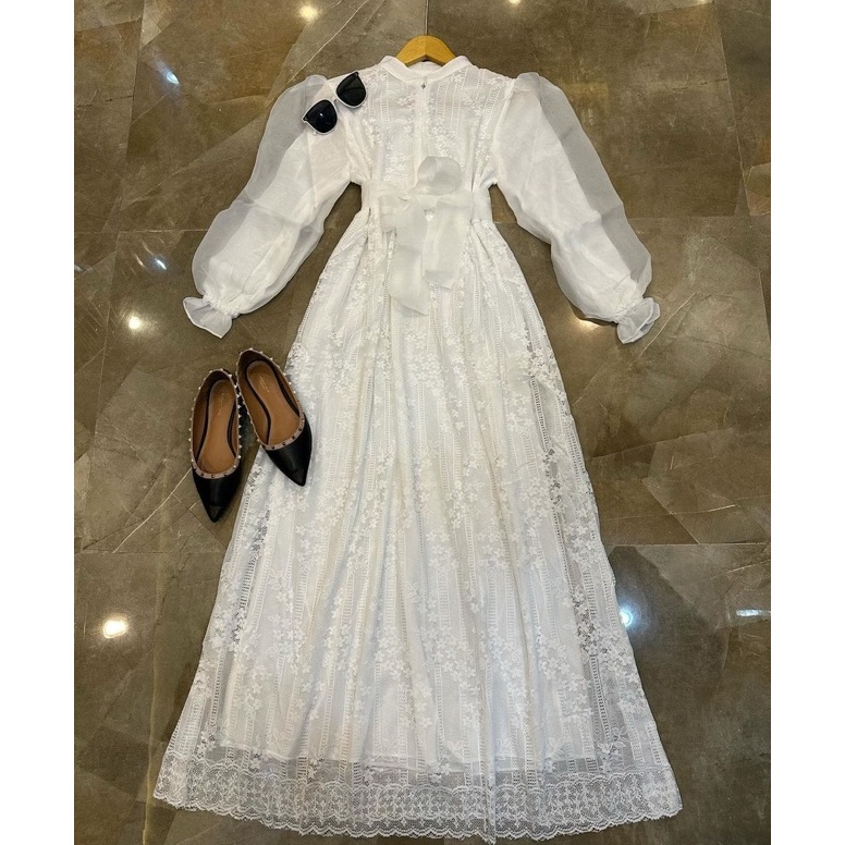 KODE H3L Raya Dress Brukat  Baju Lebaran  Dress Idul Fitri  Gamis Putih