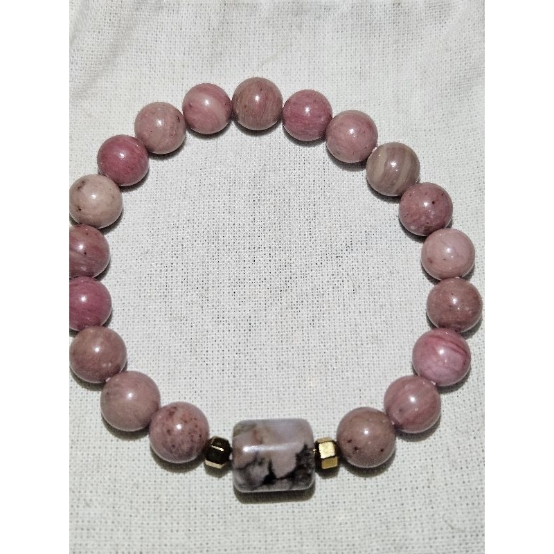 diy gelang batu pink rhodonite