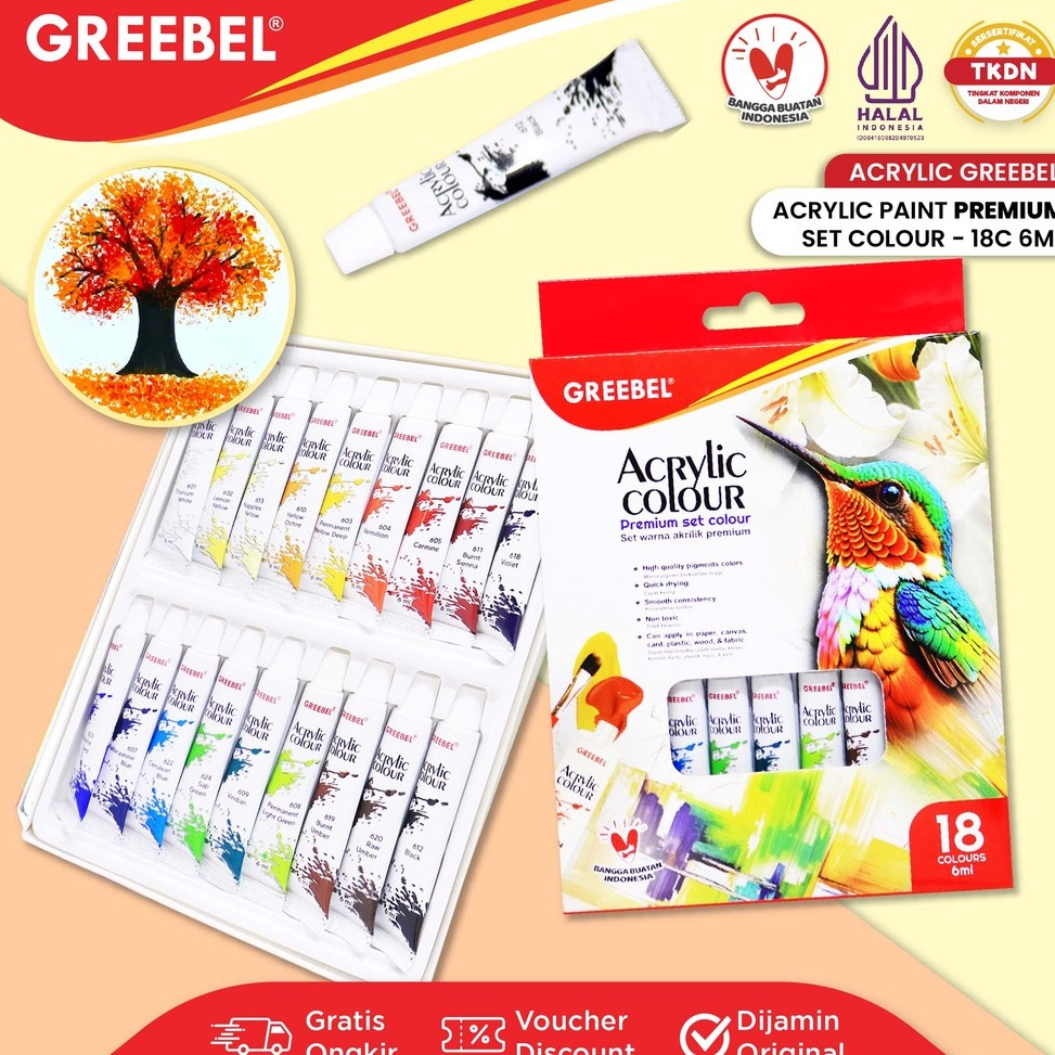 

KODE Y27O GREEBEL Cat Lukis Akrilik Cat Acrylic Colour Kanvas 18 Warna 6 Ml 18x6 Ml Cat Melukis