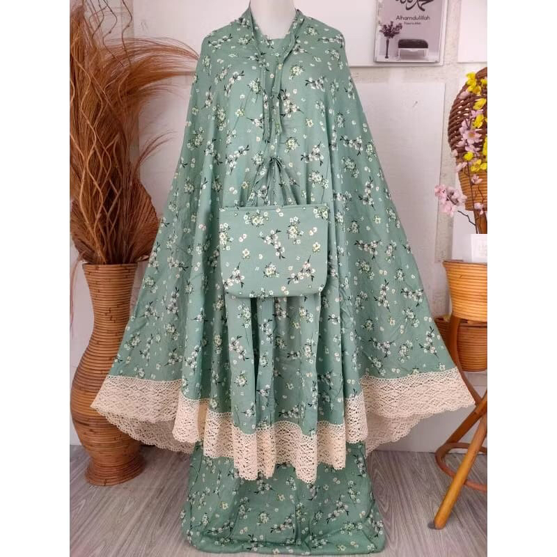 Mukena Rayon Bali motif Renda rajut Besar