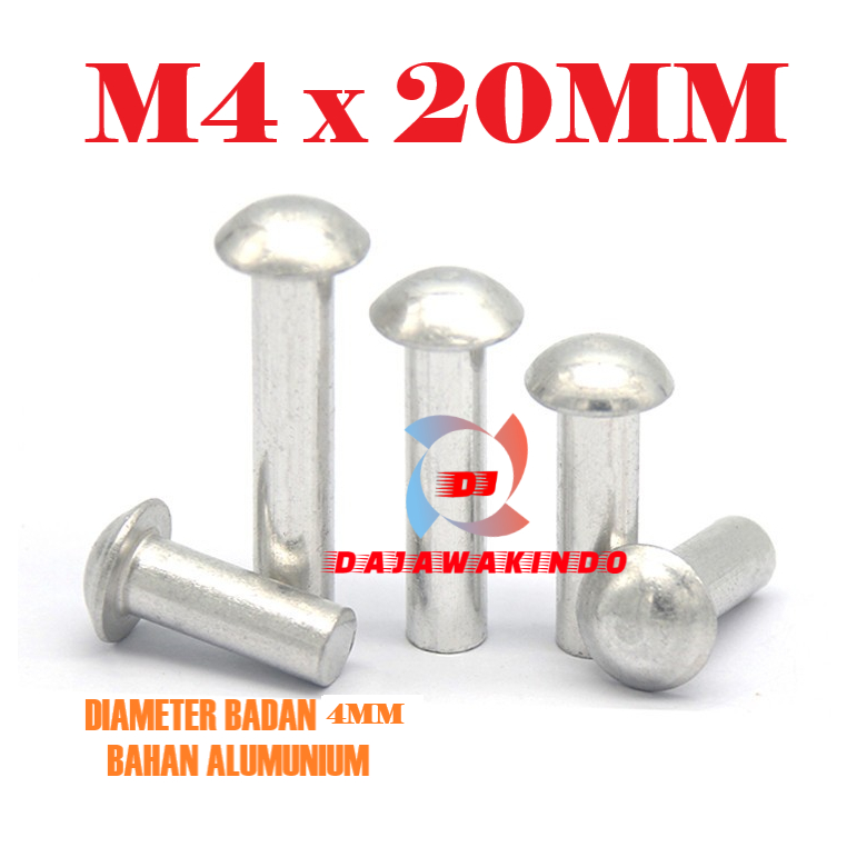 Paku Keling Alumunium M4 x 20MM / Paku Keling Alm Kepala Bulat M4 x 20MM