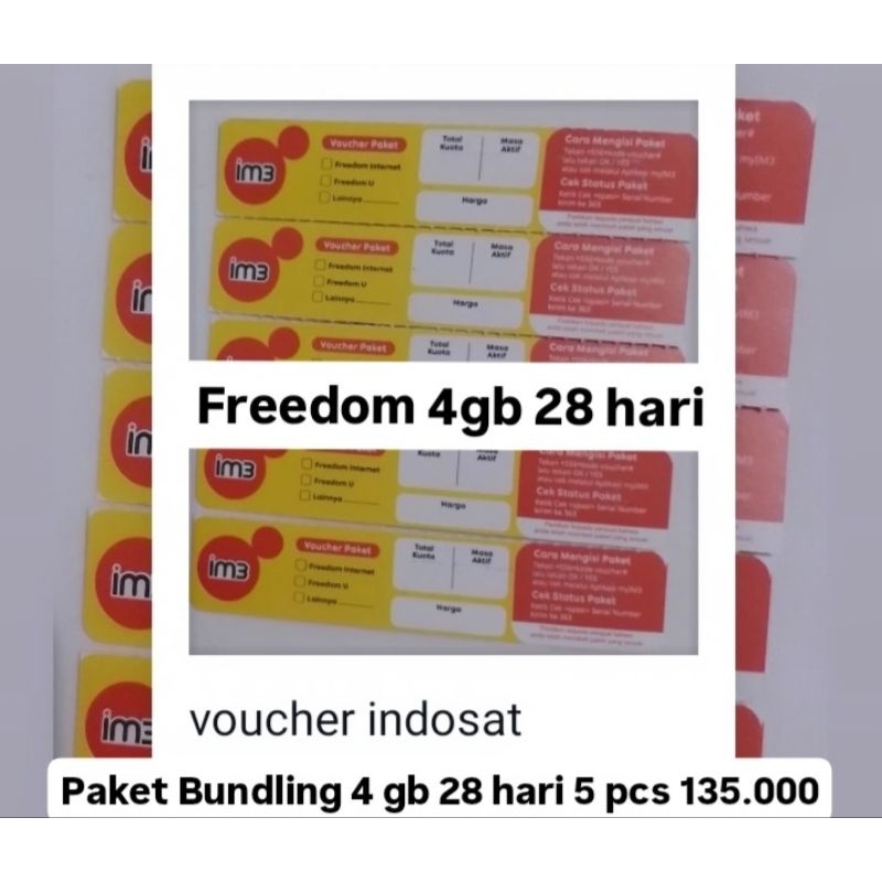 Voucher Indosat 4 gb 28 hari bundling 5 pcs 135.000