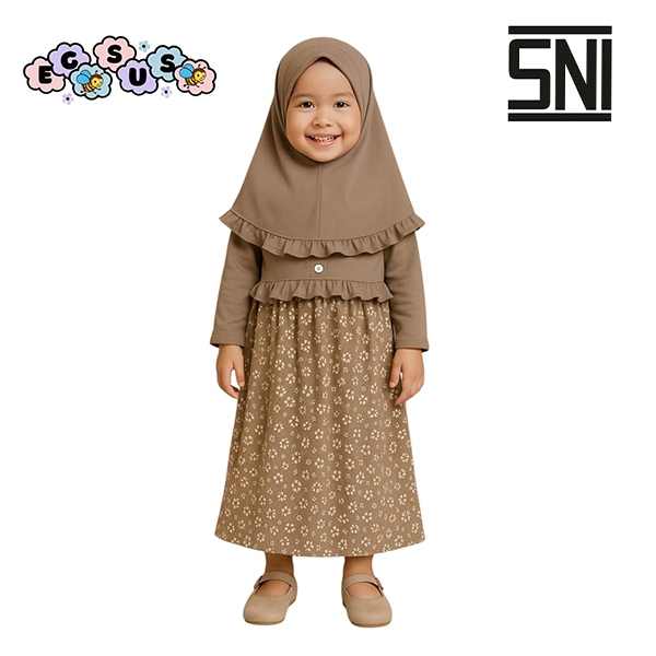 (EGSUS) Gamis Hijab Bayi Az-Zahra Spandek Kancing Motif Bunga Ruffle 0-18 Bulan Millo