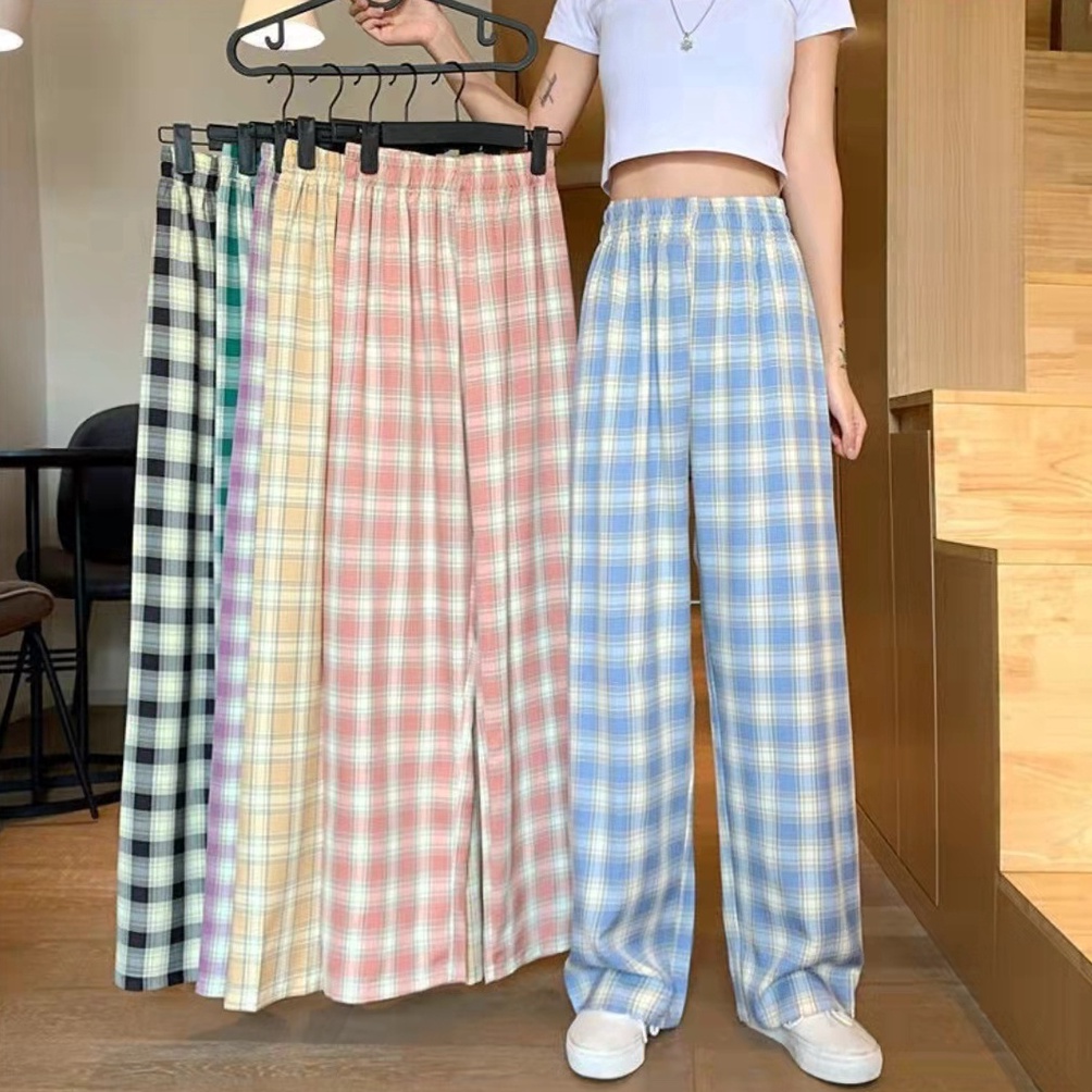 Baru Korean Long Pants Tartan  Celana Kulot Wanita KotakKotak