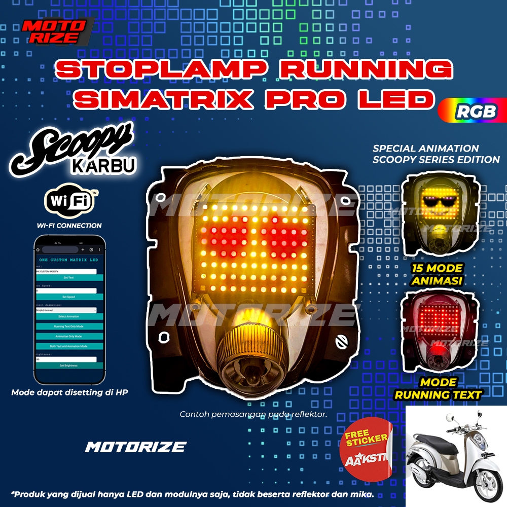 STOPLAMP RUNNING SIMATRIX PRO LED SCOOPY KARBU STOPLAMP RUNNING TEXT ANIMASI SIMATRIX PRO RGB LAMPU 