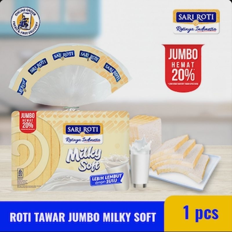 

SARI ROTI Tawar Jumbo Milky Soft Lembut Sehat Bernutrisi