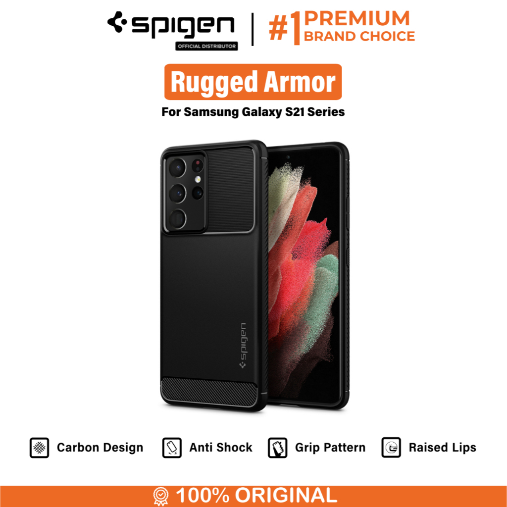 Spigen Case Samsung Galaxy S21 Ultra Plus Rugged Armor Carbon Softcase Casing
