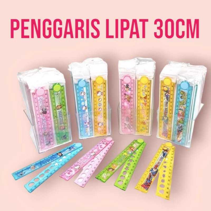

(LUSIN) Penggaris Plastik Lipat Karakter 30cm menjadi 15cm Karakter Lucu
