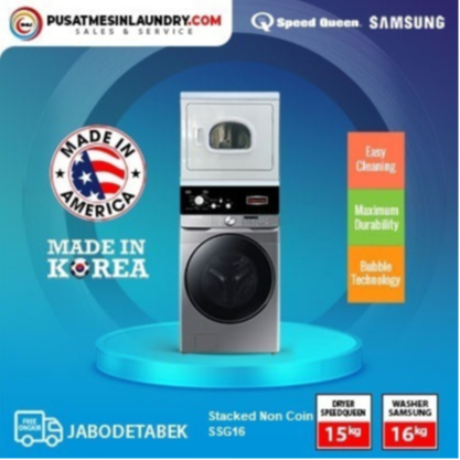 Stacked Non Coin SSG16 (Washer Samsung 16Kg & Dryer Speedqueen 15Kg)