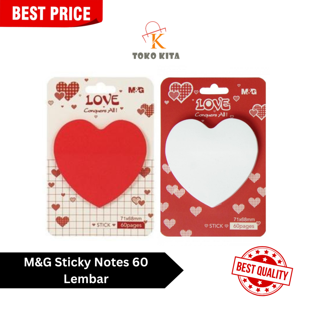 

Sticky Notes M&G Bentuk Hati 60 Sheets 71x68mm, Red & White