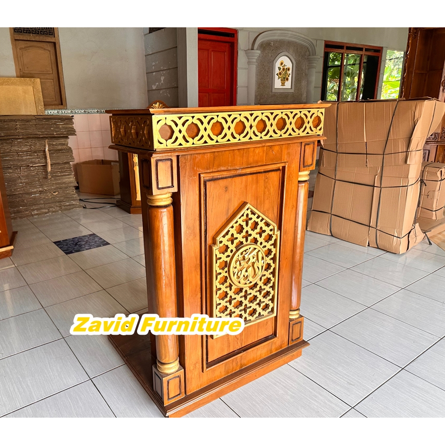 Ready Stock Podium Minimalis, Mimbar masjid minimalis, Podium Ceramah, Podium kayu Jati, podium khot