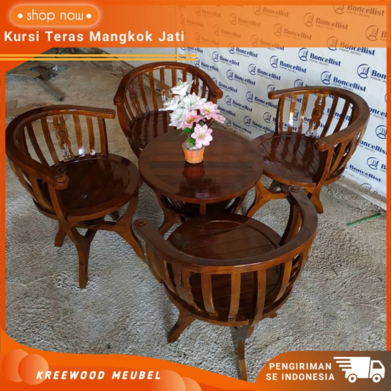 KURSI TERAS BETAWI MANGKOK JATI 4 KURSI + MEJA / KURSI TERAS JATI MANGKOK MINIMALIS / KURSI TERAS MI