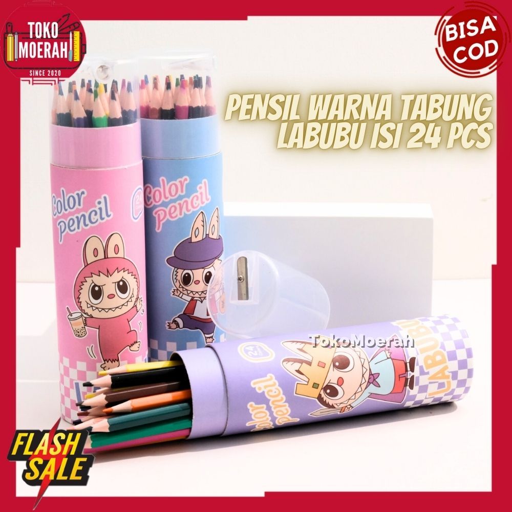 

1 BOX 24 PENSIL WARNA LABUBU LUCU UNIK PENSIL WARNA TABUNG LABUBU 24 COLOR WARNA FREE RAUTAN PENSIL WARNA
