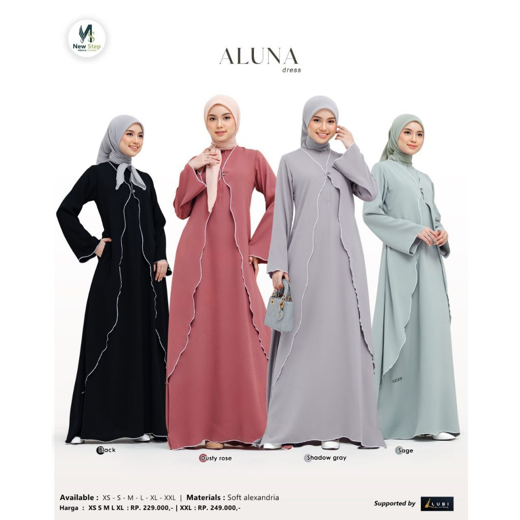 Gamis Wanita Terbaru 2025 NEW STEP GAMIS ALUNA Gamis Brand Sister Lubi Baju Gamis Wanita Simple Eleg