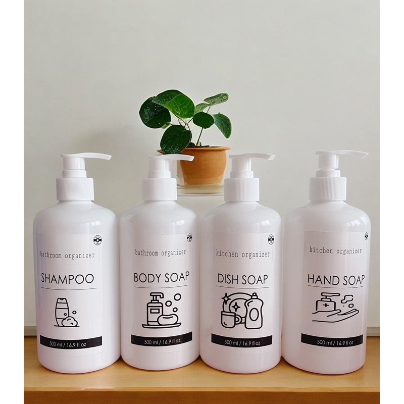 

bottle putih pump 500ml. label stiker minimalist refill organizer botol isi ulang wadah sabun cair