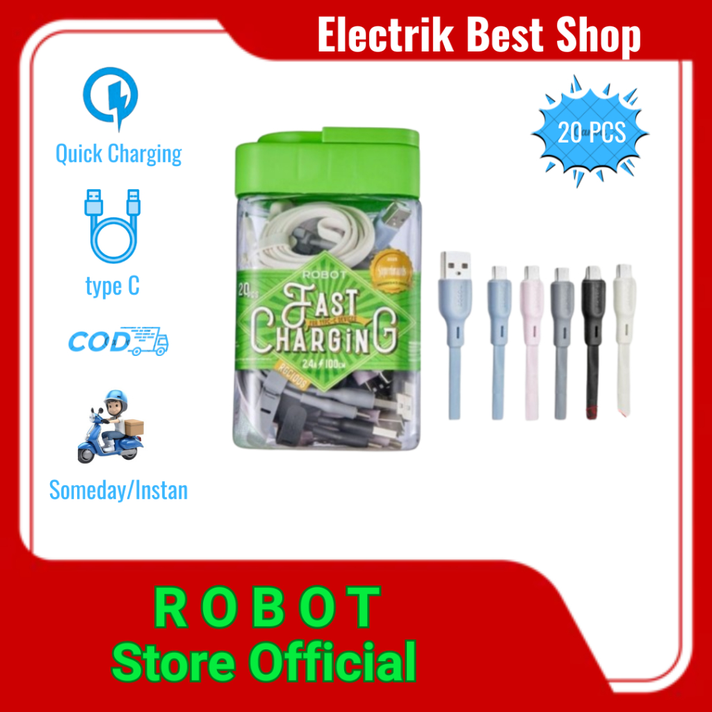 kabel data type c fast charging KABEL ROBOT RGC100 toples TYPE C TOPLESAN ISI 20 PCS