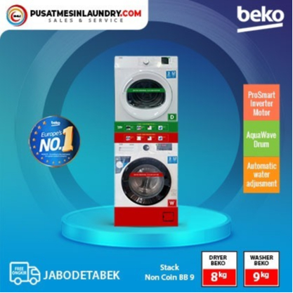 Stack Non Coin BB 9 (Washer Beko 9 Kg & Dryer Beko 8 Kg)