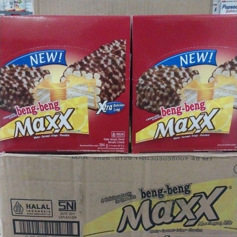 

Beng Beng Maxx 1Box Isi 12pcs x 32gr Snack Wafer Cokelat Beng Beng