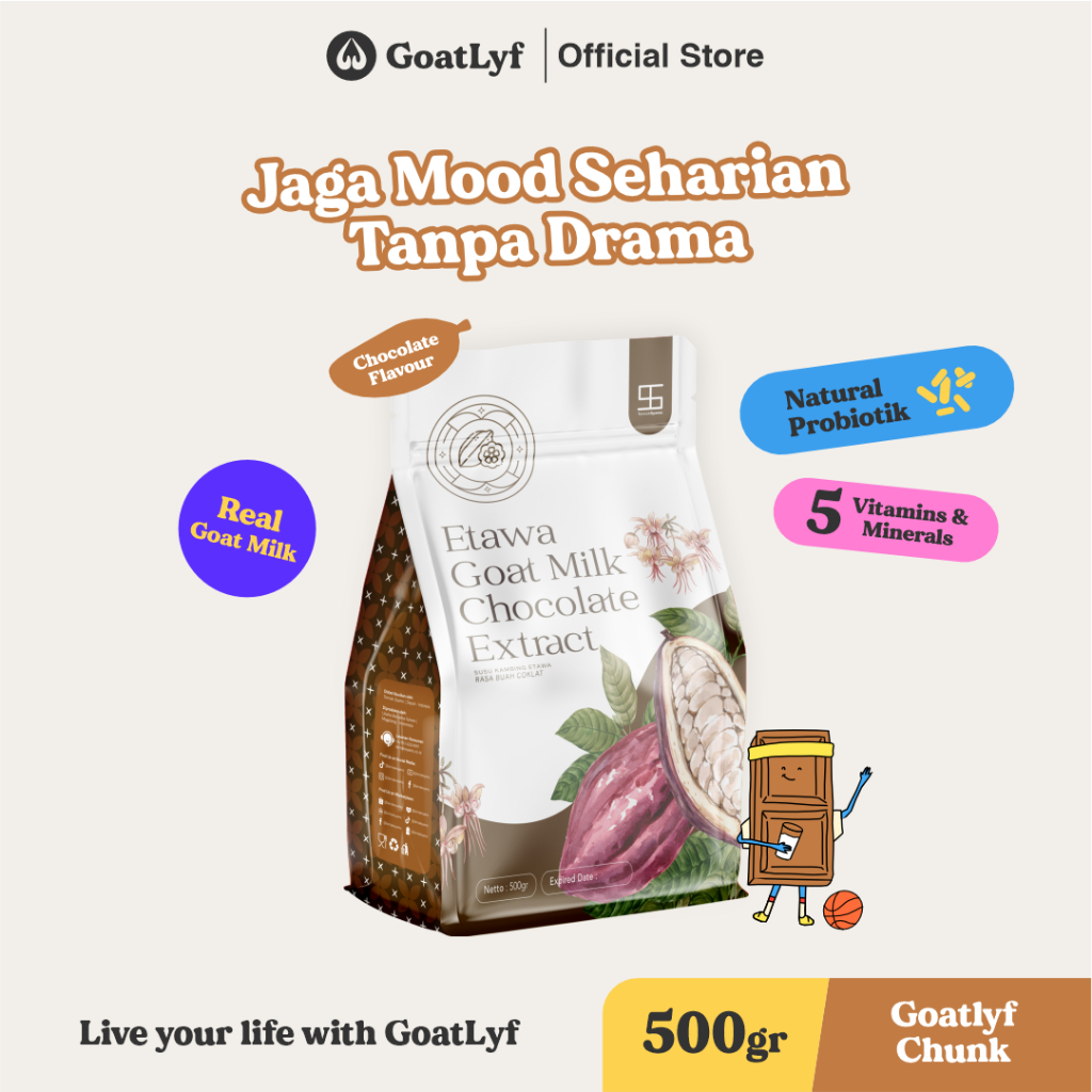 

(NEW FORMULA) Goatlyf - Susu Kambing Etawa Bubuk Rasa Coklat 500g by Ternak Syams membantu alergi intolerant lactose alergi susu sapi rendah laktosa memperlancar pencernaan asam lambung ISPA asma sesak nafas memperkuat tulang keropos nutrisi harian