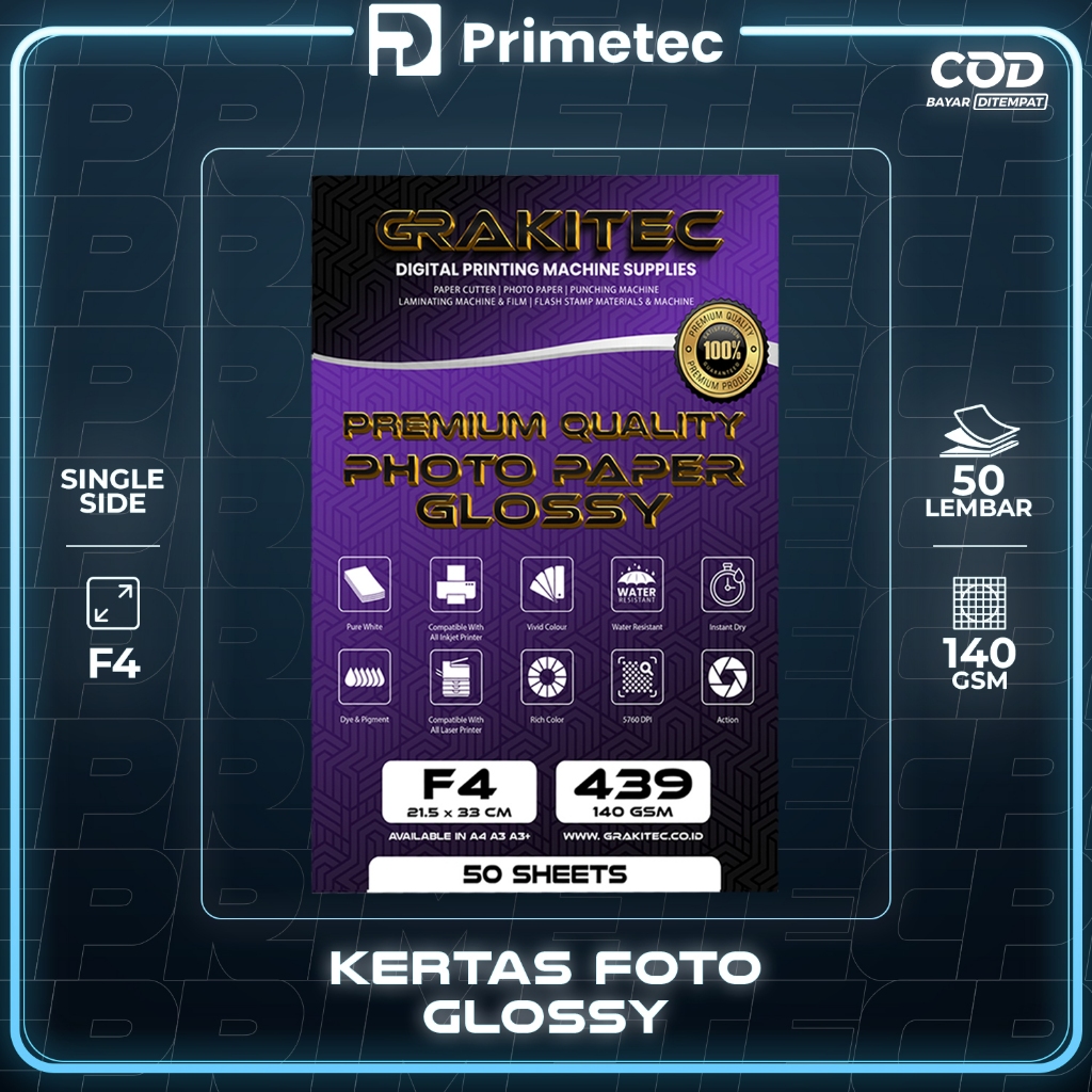 

Sy Kertas Foto Folio F4 Premium Photo Paper Glossy Folio 140 Gsm / 240 Gsm Grakitec