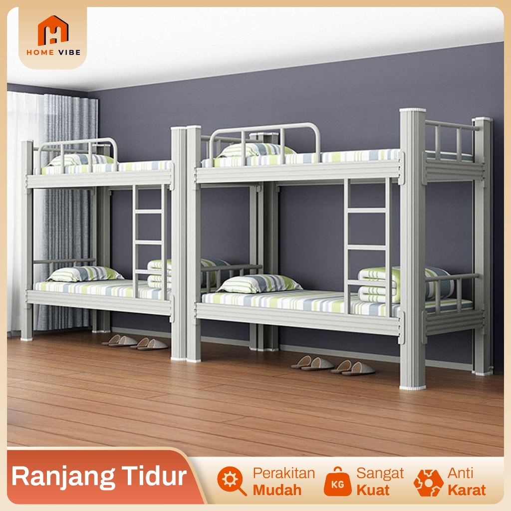 Ranjang Kasur Besi Tingkat 2 Susun Dipan Tempat Tidur Anak 90x200 100x200 120x200 Kuat Anti Karat