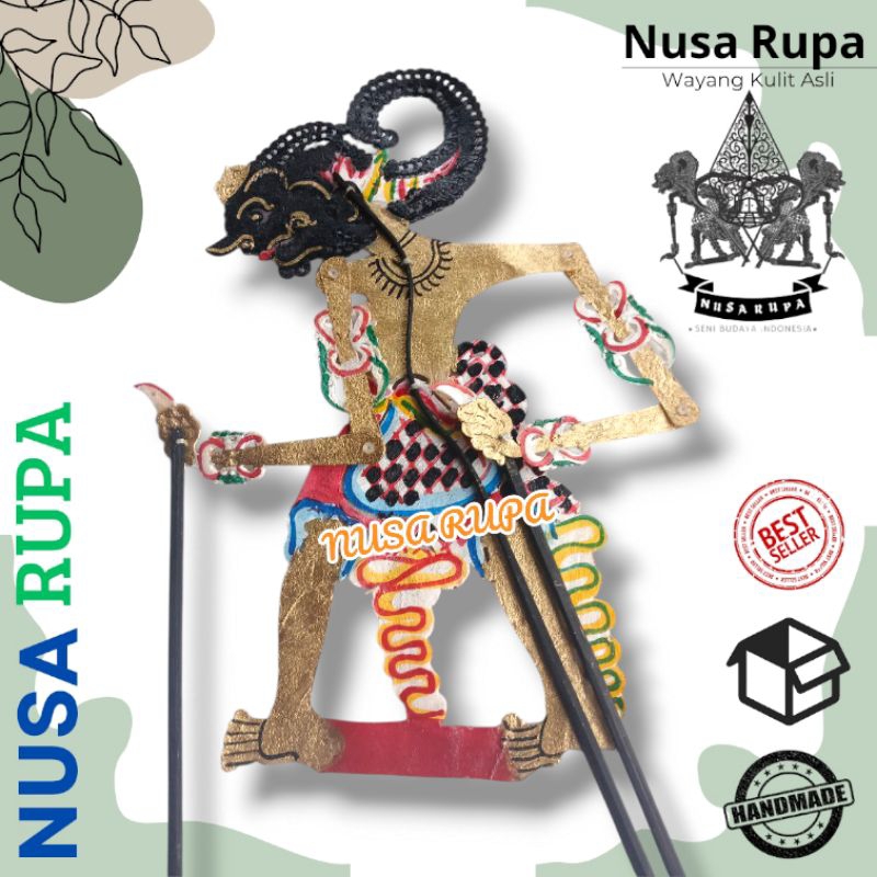 WAYANG Kulit ASLI WERKUDARA / WERKUDORO / BIMA -+45cm Asli 100% Bahan Kulit Sapi Tatah Sungging Deta