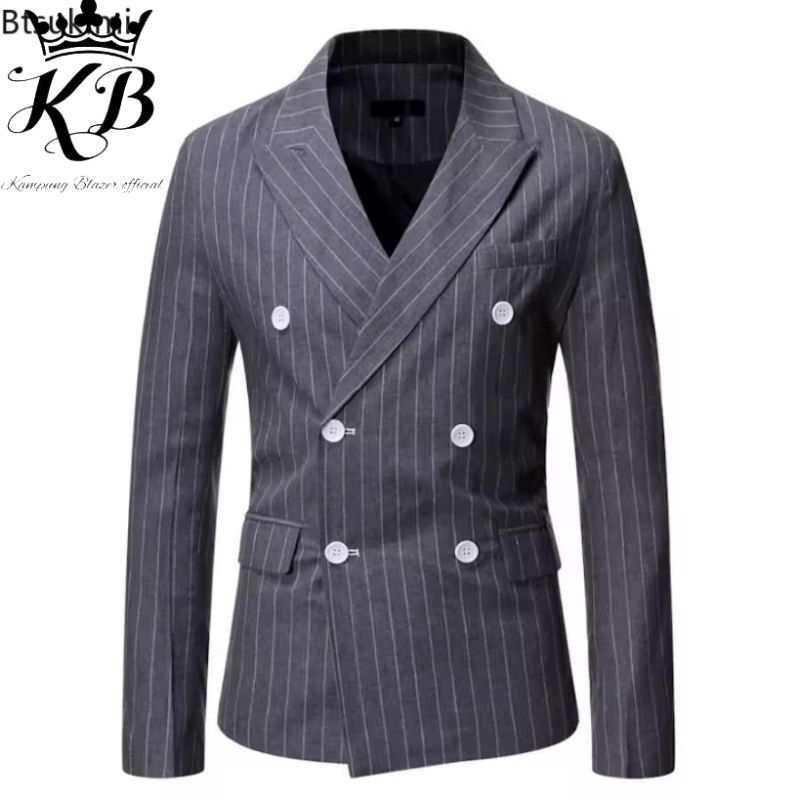 hot deals jas blazer pria garis garis slimfit kancing 6 terbaru-jas blazer pria motif strip double