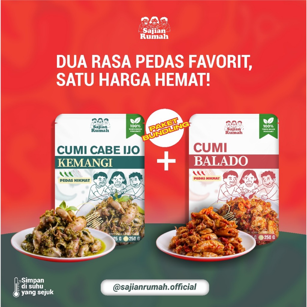 

HEMAT BANGET!! Paket Bundling Cumi Balado dan Cumi Cabe Ijo Kemangi-Sajian Rumah