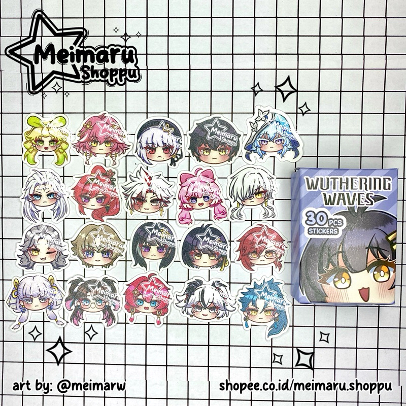 

[Meimaru Shoppu] STICKER PACK WUTHERING WAVES GLITTER 30 PCS / STIKER WUWA CUT / Jiyan / Mortefi / Calcharo / Xiangli Yao / Geshu Lin / Baizhi / Encore / Changli / Rover / Camellya / Danjin / Jinhsi / Yinlin / Verina / Sanhua / Scar / Shorekeeper / Zhezhi