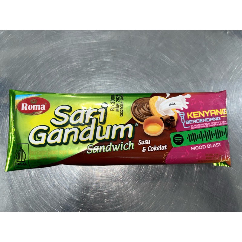 

ROMA SARI GANDUM COKLAT + SUSU 27G ISI 3 KEPING BISKUIT SANDWICH COKLAT