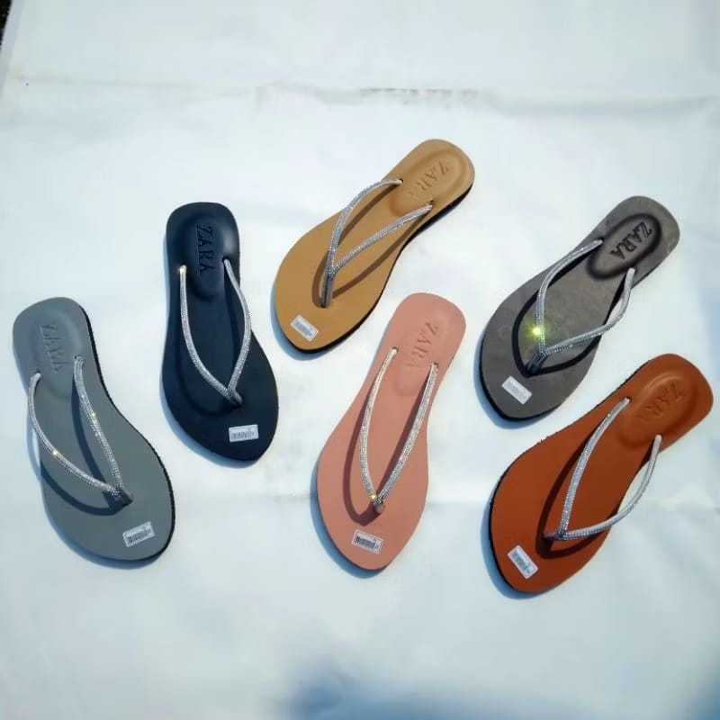 sandal flat wanita kualitas premium zara antislip tali double mutira sandalrend viral