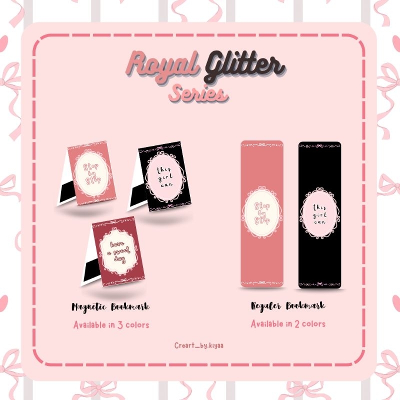 

magnetic bookmark | pembatas buku magnetic | royal glitter series | bisa custom text