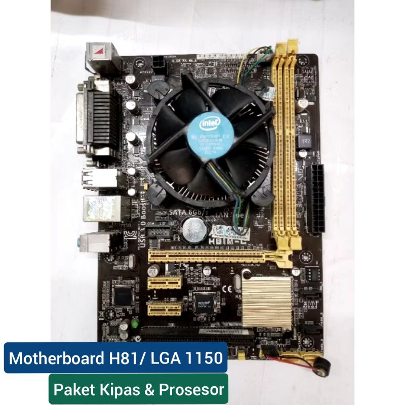 Motherboard H81 Intel lga 1150 Paketan Kipas dan Prosesor