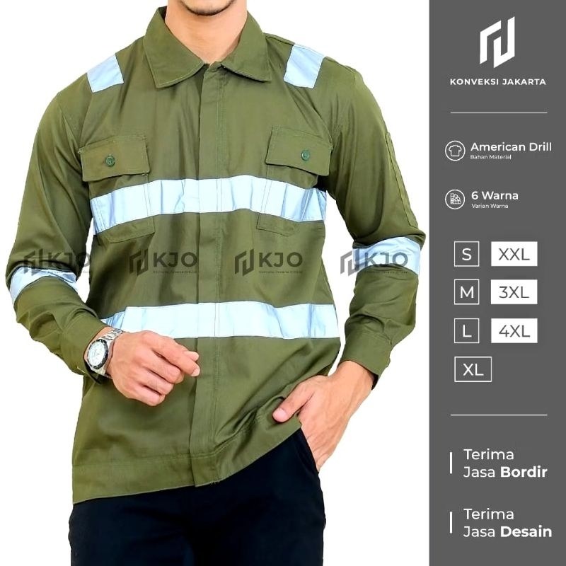 Wearpack Safety Proyek Pria Atasan Polos Warna Hijau Army