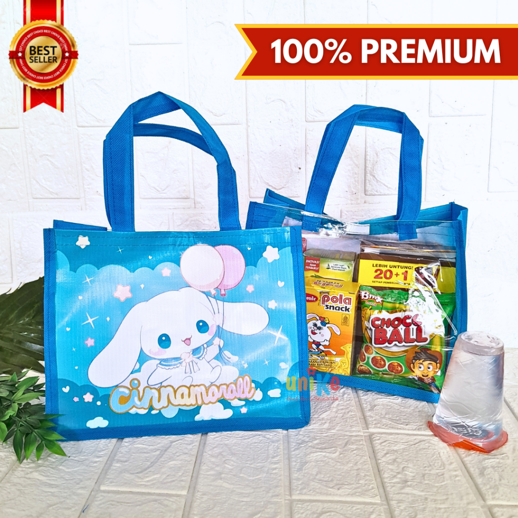 

TAS MIKA Goody Bag Ultah Anak Tas Souvenir Ulang Tahun Anak Tas Goodie Bag Spunbond Kombinasi PVC