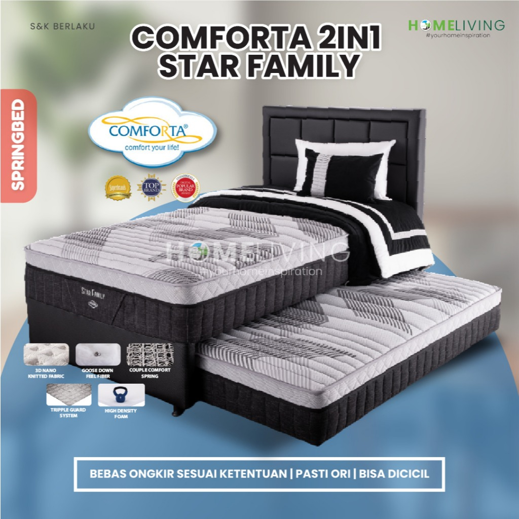 HOMELIVING - STAR FAMILLY - SPRINGBED 2IN1 - COMFORTA 2IN1 - BED SORONG - LKASUR ANAK - KASUR ATAS B