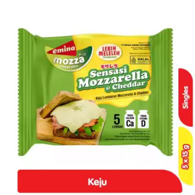 

Emina Cheese Mozza Keju Lembaran Mozzarella & Cheddar 5 x 15 g
