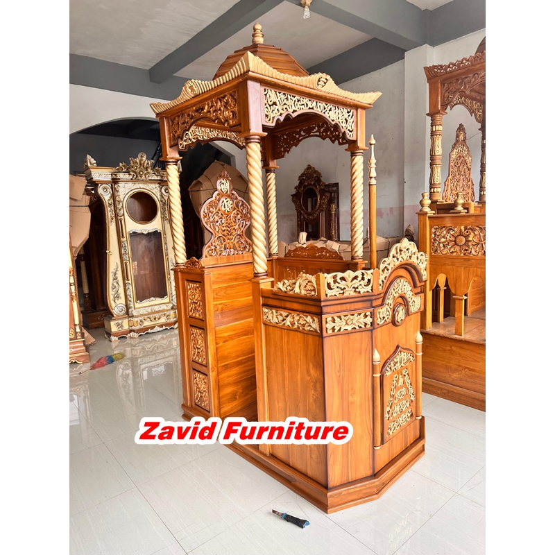 mimbar masjid, mimbar masjid mewah, mimbar masjid ukir, mimbar masjid kayu jati, mimbar masjid kubah