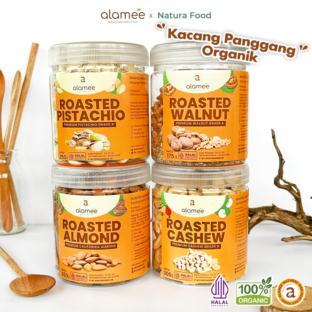 

alamee kacang panggang toples besar almond mede walnut pistachio Premium Roasted Grade A California