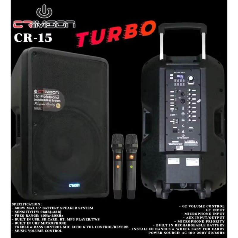 SPEAKER PORTABLE CRIMSON CR 15 TURBO