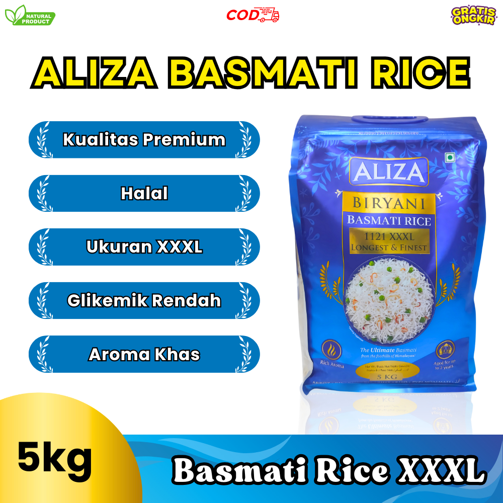 

Beras Basmati Aliza 5kg Premium - Biryani Basmati Rice Extra Long XXXL 5kg